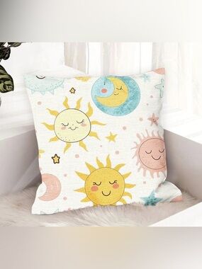 NEW Sun Moon Stars Baby Nursery Pillow Cover (1) - 18”x18” - No Pillow Insert